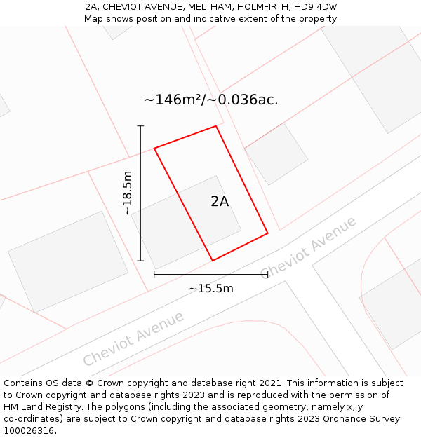 2A, CHEVIOT AVENUE, MELTHAM, HOLMFIRTH, HD9 4DW: Plot and title map