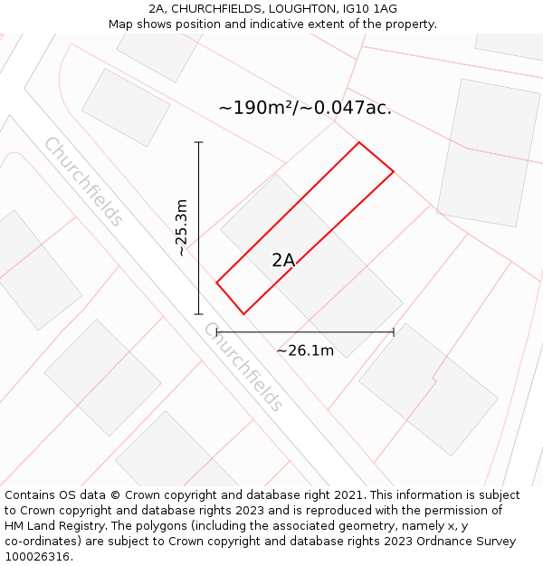 2A, CHURCHFIELDS, LOUGHTON, IG10 1AG: Plot and title map