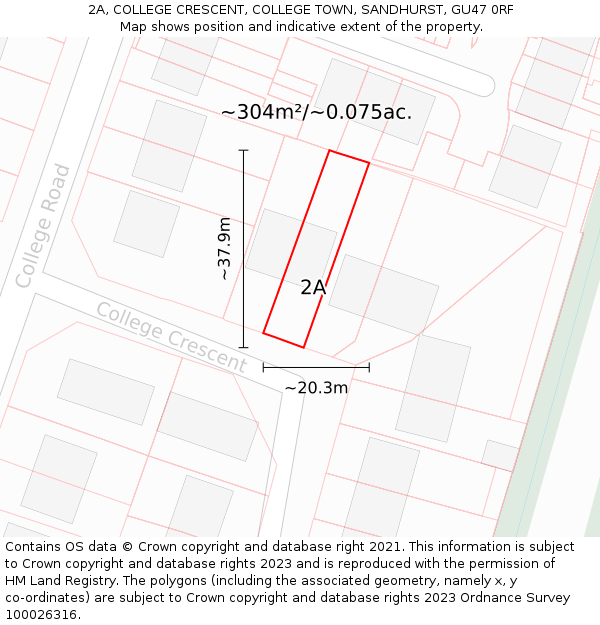 2A, COLLEGE CRESCENT, COLLEGE TOWN, SANDHURST, GU47 0RF: Plot and title map