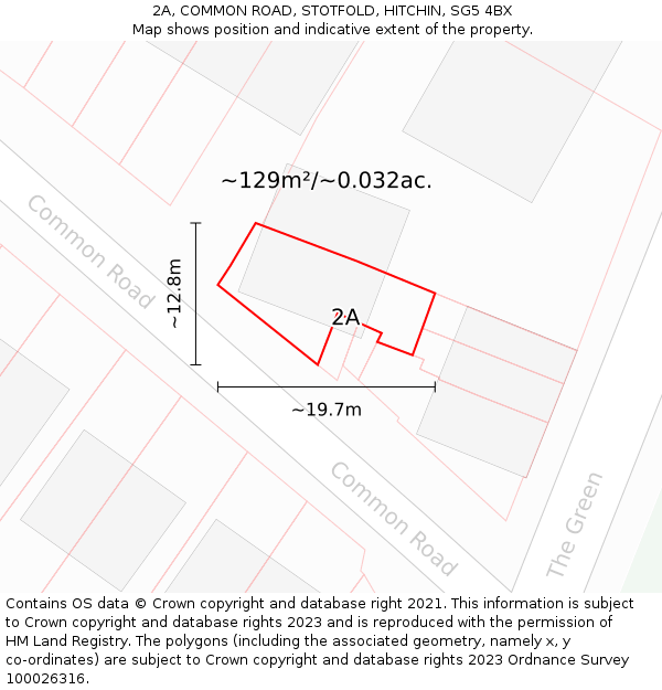 2A, COMMON ROAD, STOTFOLD, HITCHIN, SG5 4BX: Plot and title map