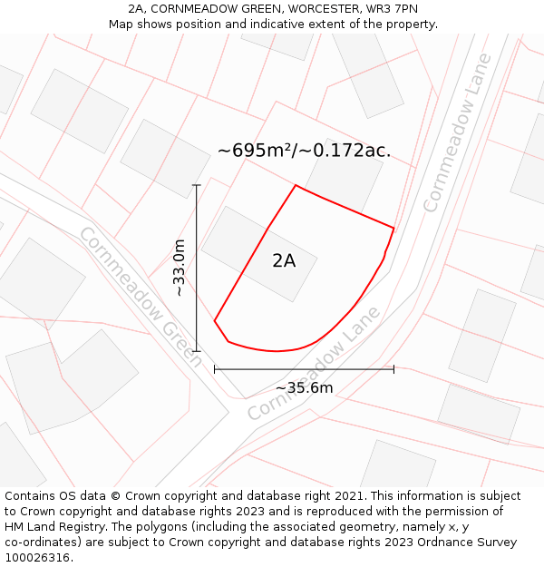 2A, CORNMEADOW GREEN, WORCESTER, WR3 7PN: Plot and title map
