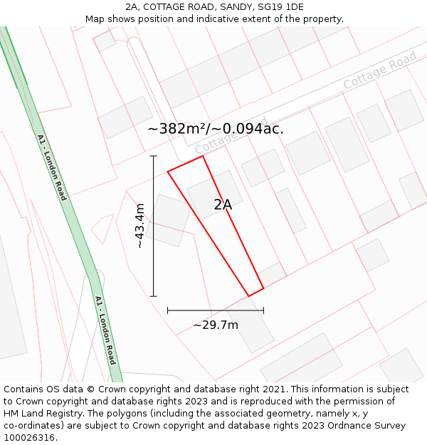 2A, COTTAGE ROAD, SANDY, SG19 1DE: Plot and title map