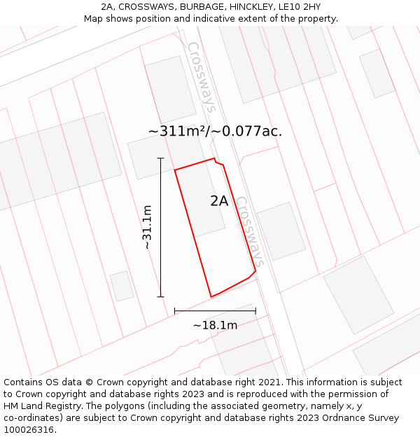 2A, CROSSWAYS, BURBAGE, HINCKLEY, LE10 2HY: Plot and title map