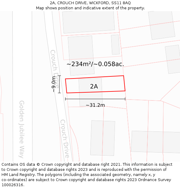 2A, CROUCH DRIVE, WICKFORD, SS11 8AQ: Plot and title map