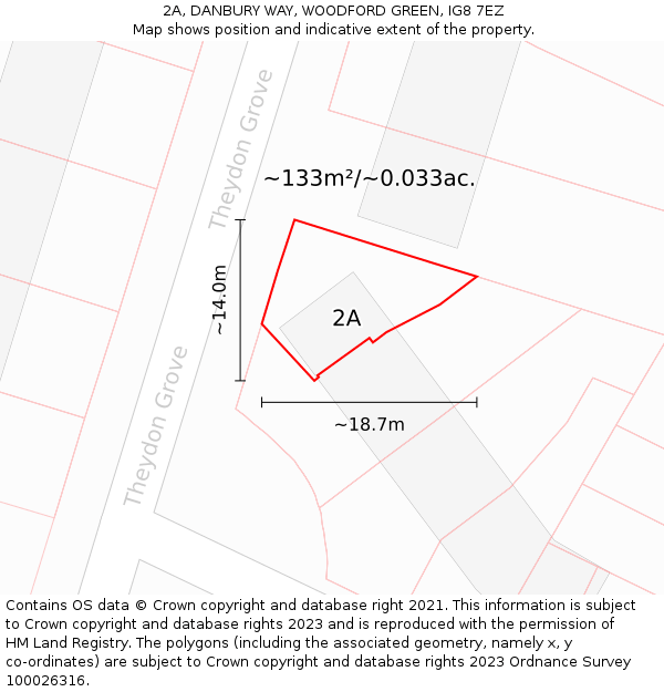 2A, DANBURY WAY, WOODFORD GREEN, IG8 7EZ: Plot and title map