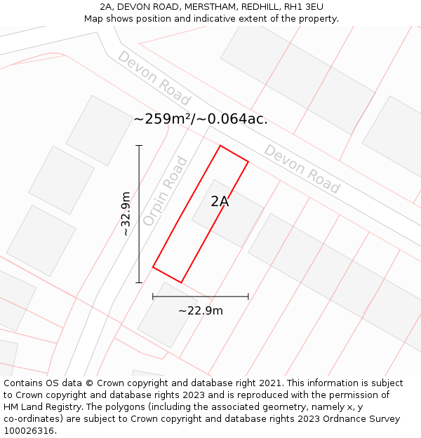 2A, DEVON ROAD, MERSTHAM, REDHILL, RH1 3EU: Plot and title map