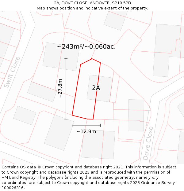 2A, DOVE CLOSE, ANDOVER, SP10 5PB: Plot and title map