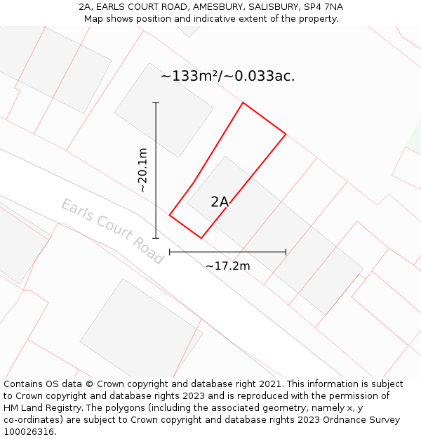 2A, EARLS COURT ROAD, AMESBURY, SALISBURY, SP4 7NA: Plot and title map