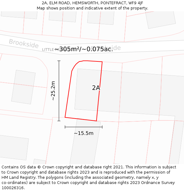 2A, ELM ROAD, HEMSWORTH, PONTEFRACT, WF9 4JF: Plot and title map