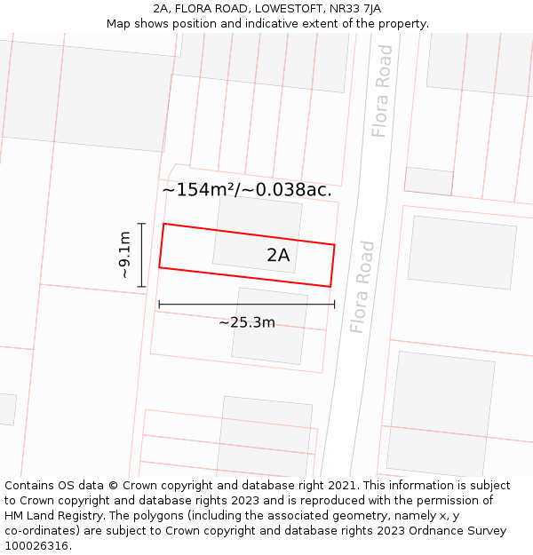 2A, FLORA ROAD, LOWESTOFT, NR33 7JA: Plot and title map