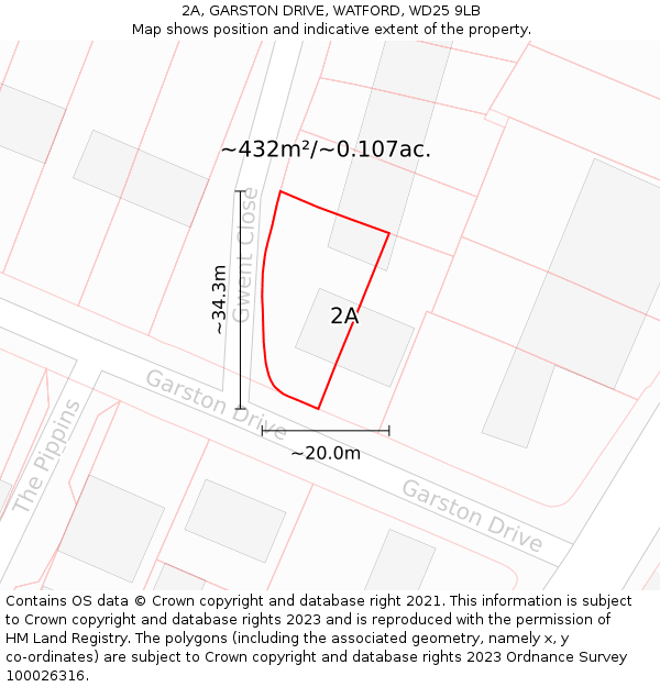 2A, GARSTON DRIVE, WATFORD, WD25 9LB: Plot and title map