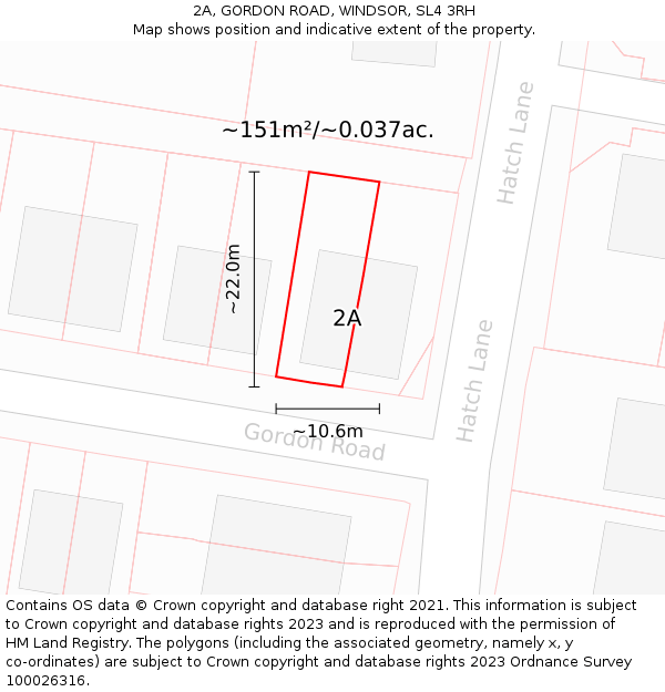 2A, GORDON ROAD, WINDSOR, SL4 3RH: Plot and title map