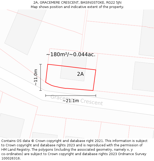 2A, GRACEMERE CRESCENT, BASINGSTOKE, RG22 5JN: Plot and title map