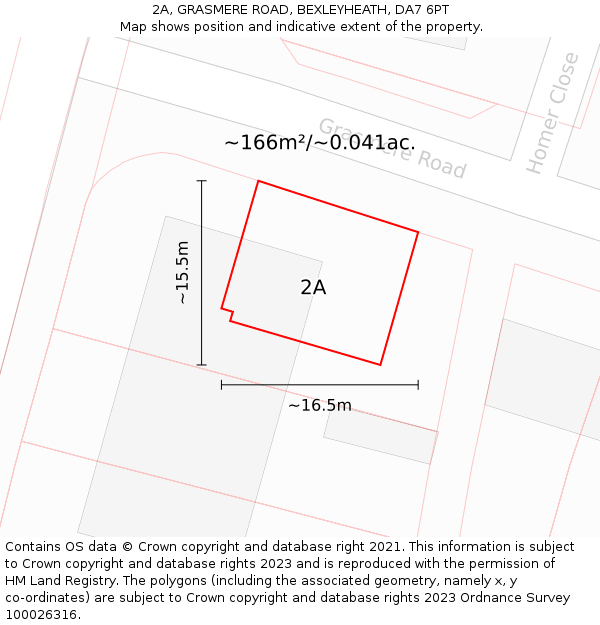 2A, GRASMERE ROAD, BEXLEYHEATH, DA7 6PT: Plot and title map