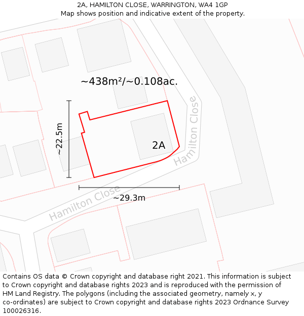 2A, HAMILTON CLOSE, WARRINGTON, WA4 1GP: Plot and title map
