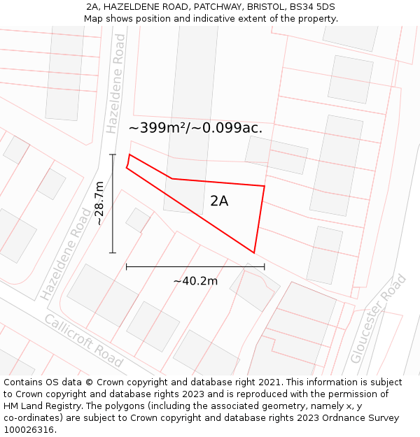 2A, HAZELDENE ROAD, PATCHWAY, BRISTOL, BS34 5DS: Plot and title map