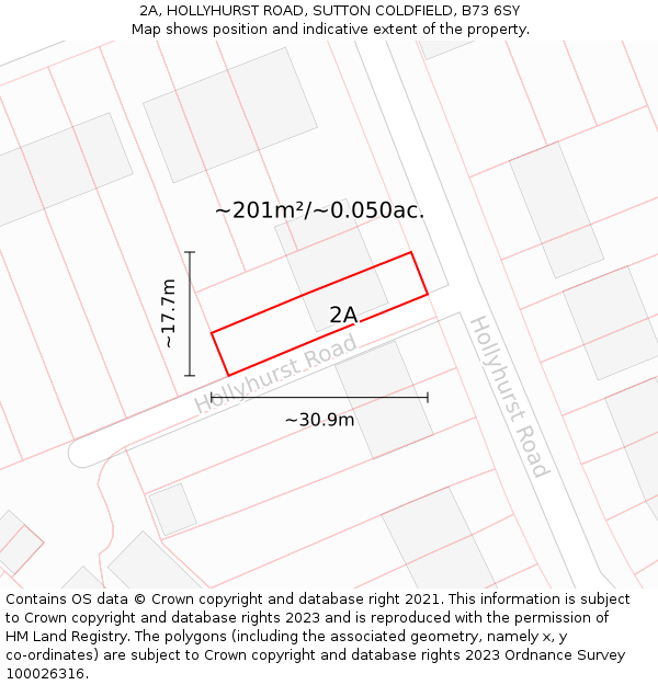 2A, HOLLYHURST ROAD, SUTTON COLDFIELD, B73 6SY: Plot and title map