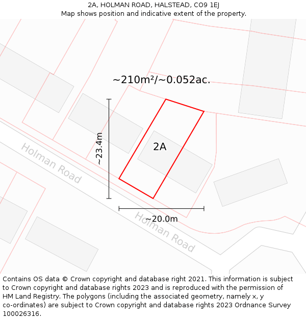 2A, HOLMAN ROAD, HALSTEAD, CO9 1EJ: Plot and title map