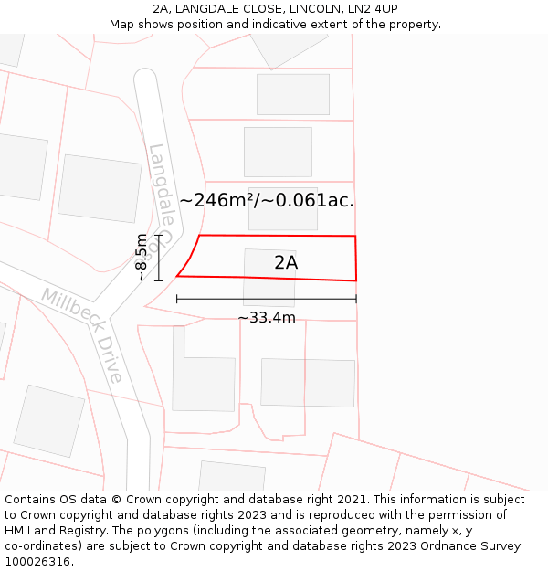 2A, LANGDALE CLOSE, LINCOLN, LN2 4UP: Plot and title map