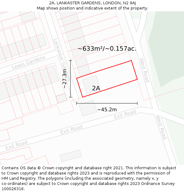 2A, LANKASTER GARDENS, LONDON, N2 9AJ: Plot and title map