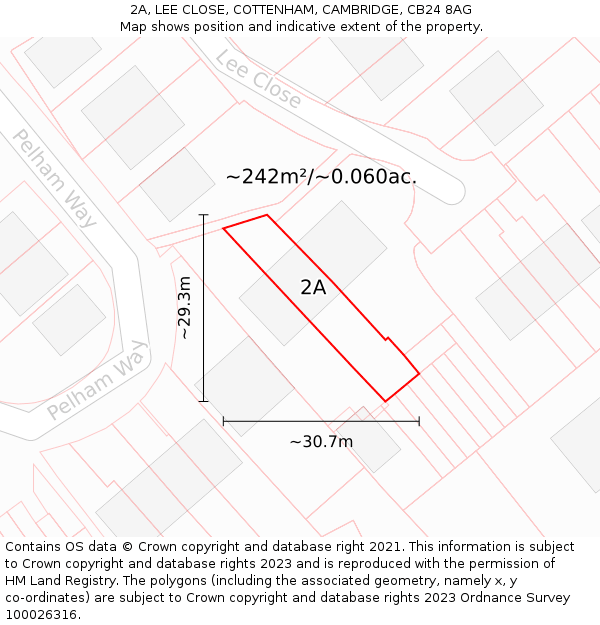 2A, LEE CLOSE, COTTENHAM, CAMBRIDGE, CB24 8AG: Plot and title map