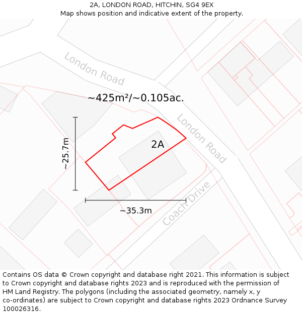 2A, LONDON ROAD, HITCHIN, SG4 9EX: Plot and title map