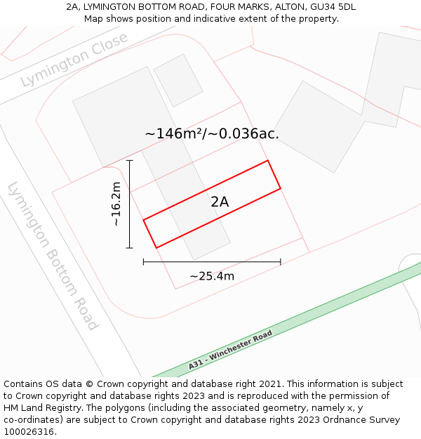 2A, LYMINGTON BOTTOM ROAD, FOUR MARKS, ALTON, GU34 5DL: Plot and title map
