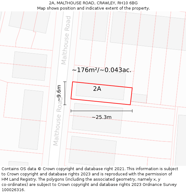 2A, MALTHOUSE ROAD, CRAWLEY, RH10 6BG: Plot and title map