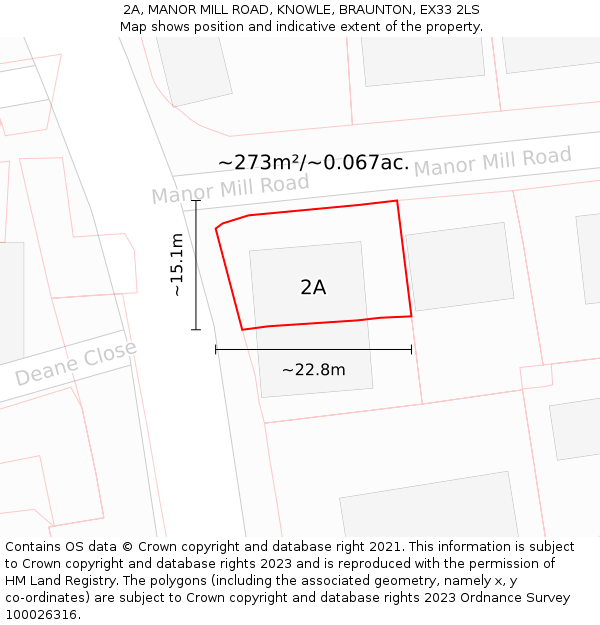 2A, MANOR MILL ROAD, KNOWLE, BRAUNTON, EX33 2LS: Plot and title map