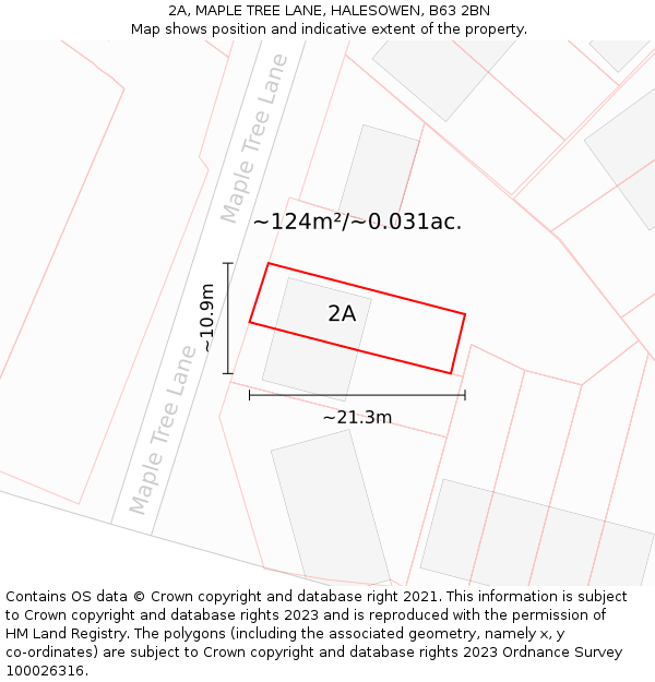 2A, MAPLE TREE LANE, HALESOWEN, B63 2BN: Plot and title map