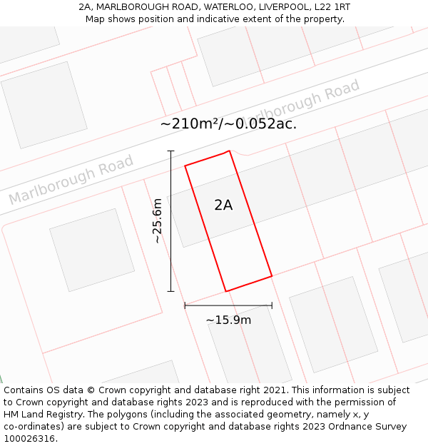 2A, MARLBOROUGH ROAD, WATERLOO, LIVERPOOL, L22 1RT: Plot and title map