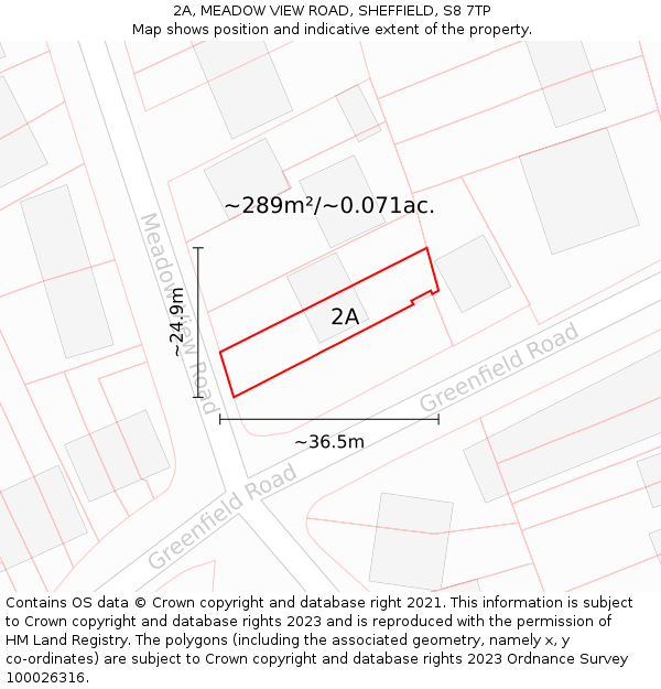 2A, MEADOW VIEW ROAD, SHEFFIELD, S8 7TP: Plot and title map