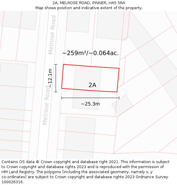 2A, MELROSE ROAD, PINNER, HA5 5RA: Plot and title map