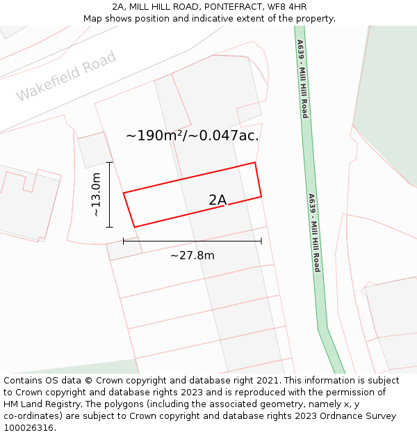 2A, MILL HILL ROAD, PONTEFRACT, WF8 4HR: Plot and title map