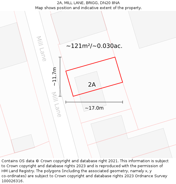 2A, MILL LANE, BRIGG, DN20 8NA: Plot and title map