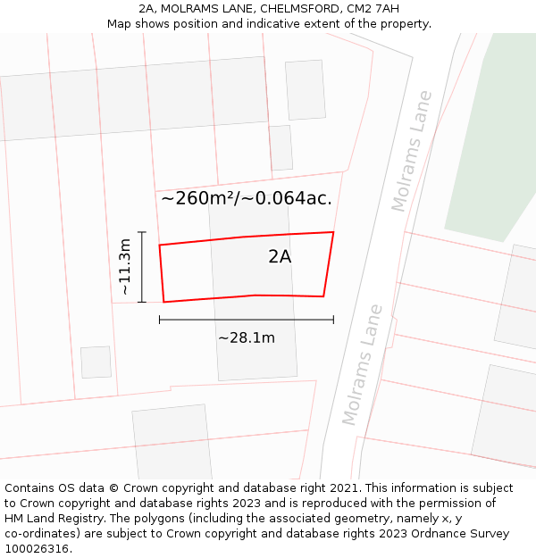 2A, MOLRAMS LANE, CHELMSFORD, CM2 7AH: Plot and title map