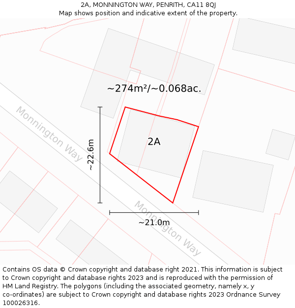2A, MONNINGTON WAY, PENRITH, CA11 8QJ: Plot and title map