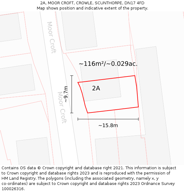 2A, MOOR CROFT, CROWLE, SCUNTHORPE, DN17 4FD: Plot and title map
