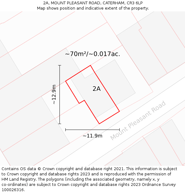 2A, MOUNT PLEASANT ROAD, CATERHAM, CR3 6LP: Plot and title map