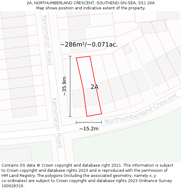 2A, NORTHUMBERLAND CRESCENT, SOUTHEND-ON-SEA, SS1 2XA: Plot and title map