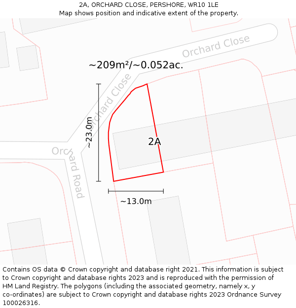 2A, ORCHARD CLOSE, PERSHORE, WR10 1LE: Plot and title map