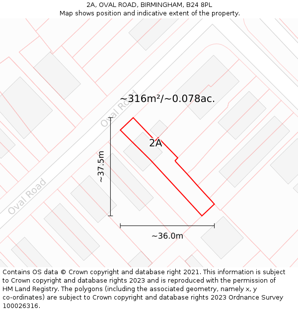2A, OVAL ROAD, BIRMINGHAM, B24 8PL: Plot and title map