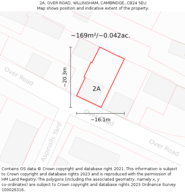 2A, OVER ROAD, WILLINGHAM, CAMBRIDGE, CB24 5EU: Plot and title map