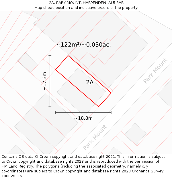 2A, PARK MOUNT, HARPENDEN, AL5 3AR: Plot and title map