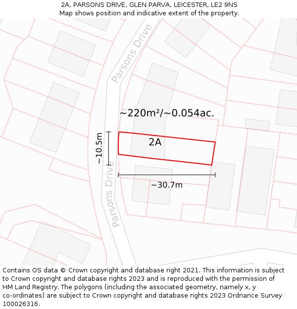 2A, PARSONS DRIVE, GLEN PARVA, LEICESTER, LE2 9NS: Plot and title map