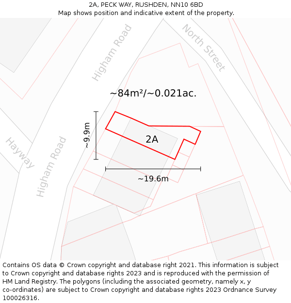 2A, PECK WAY, RUSHDEN, NN10 6BD: Plot and title map