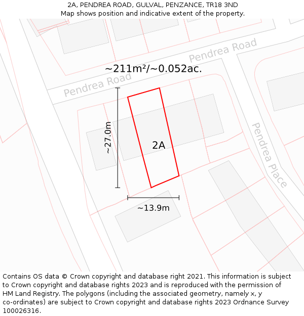 2A, PENDREA ROAD, GULVAL, PENZANCE, TR18 3ND: Plot and title map