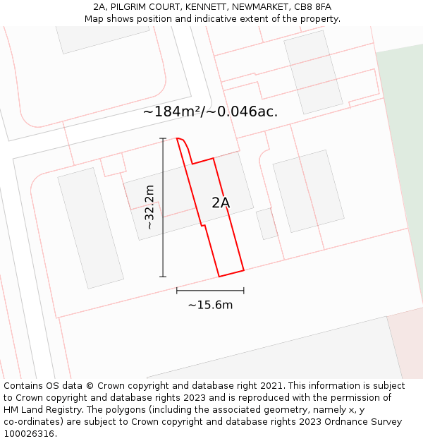 2A, PILGRIM COURT, KENNETT, NEWMARKET, CB8 8FA: Plot and title map