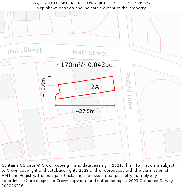 2A, PINFOLD LANE, MICKLETOWN METHLEY, LEEDS, LS26 9JS: Plot and title map