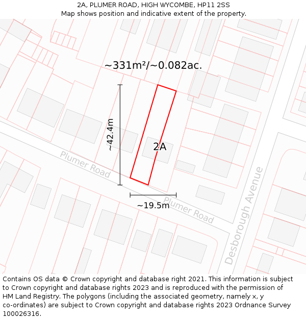 2A, PLUMER ROAD, HIGH WYCOMBE, HP11 2SS: Plot and title map